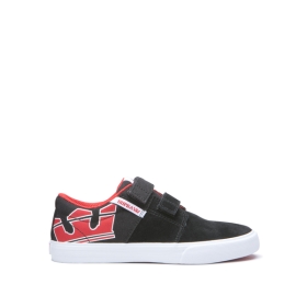 Kids Supra Low Top Shoes STACKS II VULC VELCRO Black/Risk Red/white | AU-70709